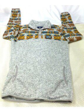 Simply Southern Womens Grey & Aztec Print Pullover M Button-Up Collar Cozy Fleec